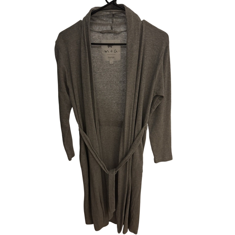 M+A Lounge Gray Knit Cardigan‎ Robe Belted Long Sleeve Size M L